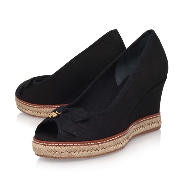 black canvas espadrille wedges